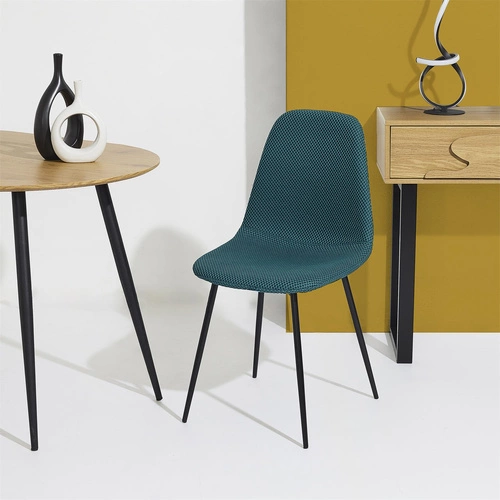 Krzesło tapicerowane Pori turkusowe do jadalni i kuchni nowoczesne na czarnych metalowych nogach