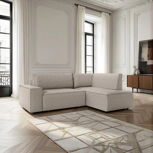 Narożnik rozkładany z funkcją spania Molde L sztruksowy beżowy prawy do salonu z pojemnikiem