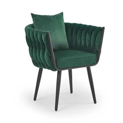 Fotel kubełkowy Tresse welur zielony ciemny do salonu nowoczesny glamour z podłokietnikami