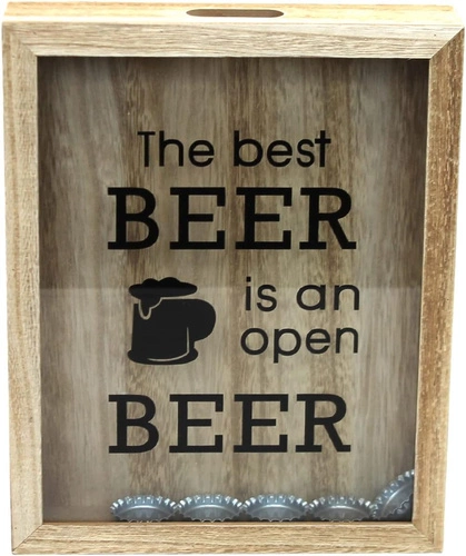 Drewniana dekoracja ścienna Corky II Intesi naturalna skrzynka na kapsle do salonu 30 cm