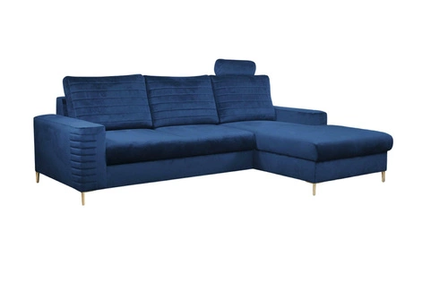 Narożnik z funkcją spania Hald nowoczesny welurowy prawy do salonu granatowy