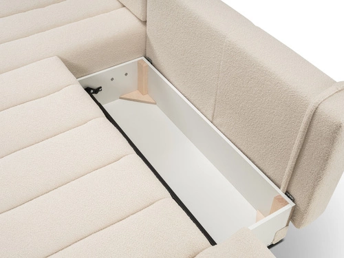 Narożnik z funkcją spania Hobro lewy beżowy skandynawski do salonu z pojemnikiem