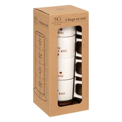 Zestaw 4 porcelanowych kubków do kawy i herbaty 300ml na stojaku 5five simply smart