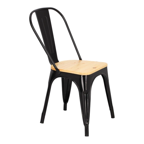 Krzesło do jadalni Paris Wood D2.DESIGN czarne metalowe z drewnianym siedziskiem sosna