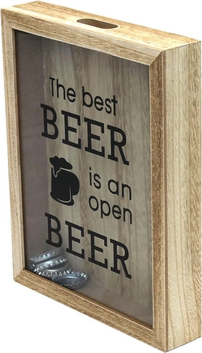 Drewniana dekoracja ścienna Corky II Intesi naturalna skrzynka na kapsle do salonu 30 cm