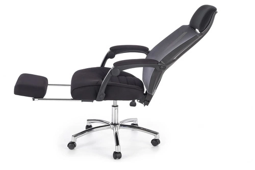 Fotel biurowy ergonomiczny Mande czarny z podnóżkiem i siatkowym oparciem do biura