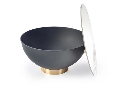 Stolik kawowy okrągły Moonshine L biały marmur glamour ze schowkiem nowoczesny do salonu 73 cm