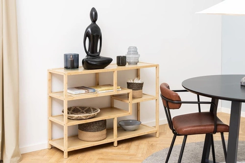 Regał na książki bambusowy Moso niski Actona 114 cm do salonu styl skandynawski naturalny