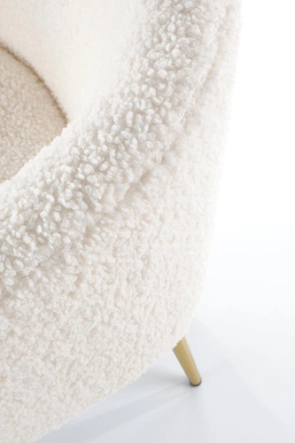 Fotel wypoczynkowy Eder kremowy do salonu tapicerowany boucle na drewnianych nogach Intesi