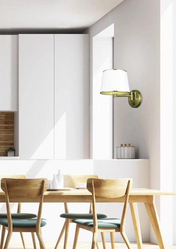 Kinkiet ścienny Ibis klasyczny z abażurem i włącznikiem patyna biały do sypialni i salonu