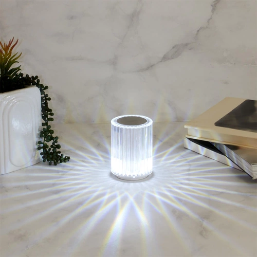 Lampka nocna LED Cryształowa Intesi nowoczesna biała przenośna do sypialni i salonu