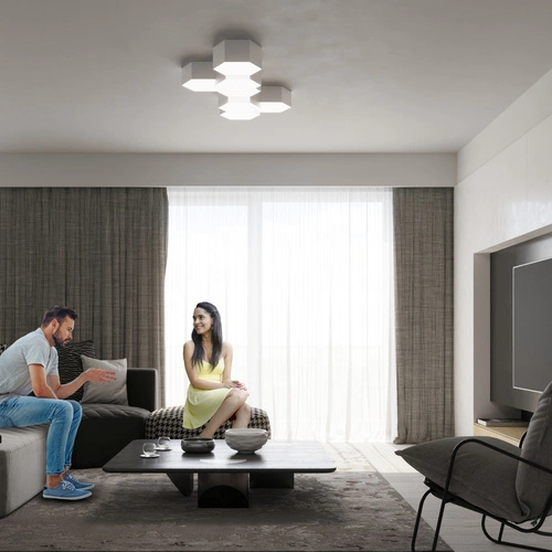 Plafon sufitowy biały SUNDE 13 nowoczesny heksagonalny do salonu, kuchni lub sypialni