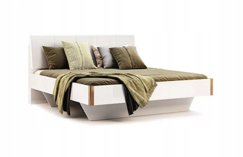 Łóżko Madera 180cm biała eko skóra/dąb