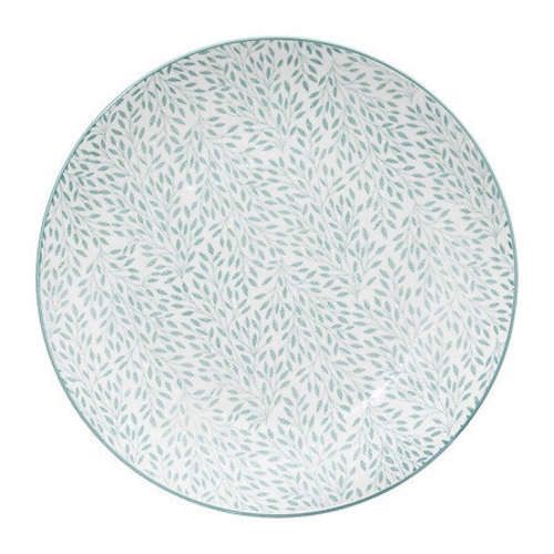 Porcelanowy serwis obiadowy Jasmin 18 elementów biało-zielony z liśćmi do jadalni