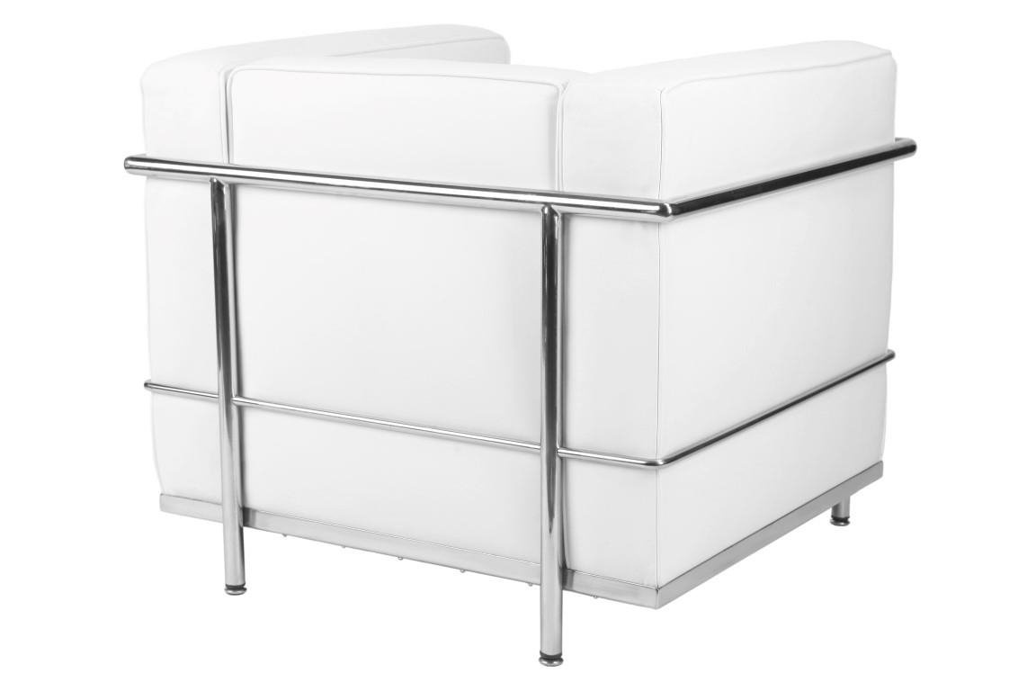 Fotel wypoczynkowy Kubik skórzany biały do salonu nowoczesny glamour inspirowany LC2