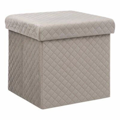 Pufa welurowa ze schowkiem Kali 31x31 cm beżowa do salonu i przedpokoju nowoczesna