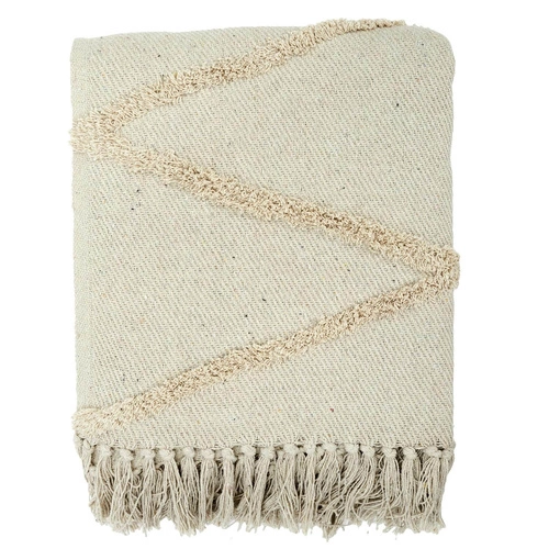 Koc bawełniany boho Bali beżowy 120x150 ciepły pled na kanapę lub do salonu