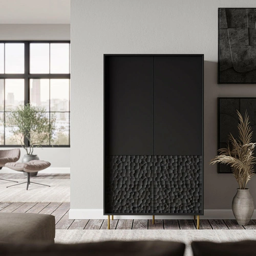 Szafa z półkami i drążkiem Afir czarna nowoczesna do sypialni 90 cm minimalistyczna