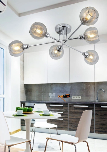 Lampa sufitowa Dixy chrom regulowana szklana 6-punktowa do salonu i jadalni 80 cm