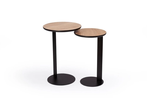 Stolik kawowy ODEN okrągły 30 cm nowoczesny dąb naturalny metalowy do salonu NORDIFRA