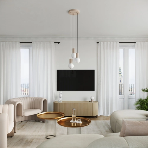 Lampa wisząca HALO 3P beżowa nowoczesna szklana do salonu i kuchni japandi 125 cm