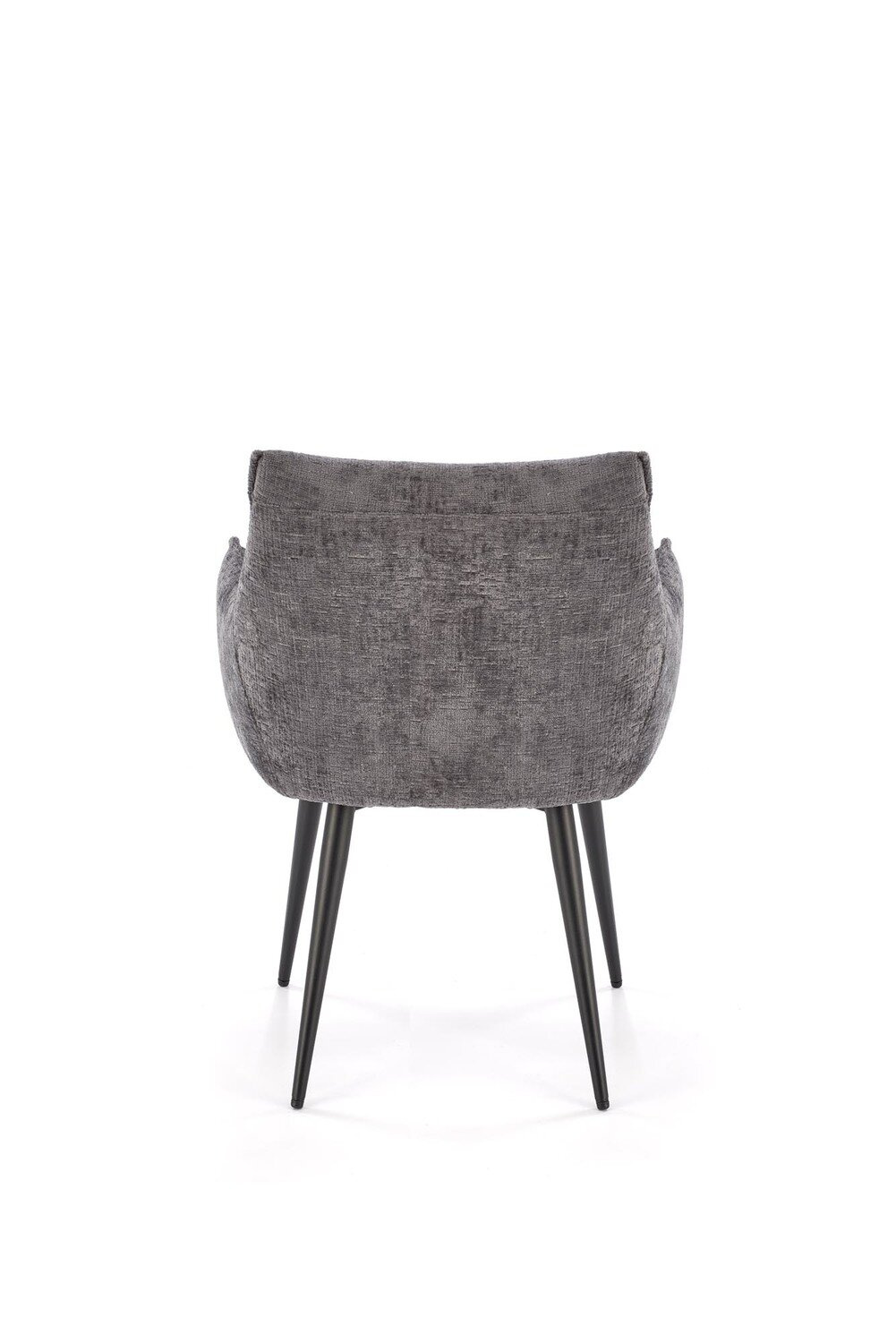 Krzesło tapicerowane Arhiza szare z podłokietnikami do jadalni nowoczesne na czarnych nogach