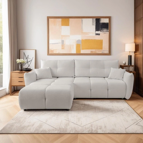 Narożnik z funkcją spania do salonu Bode szary nowoczesny lewy z pojemnikiem Intesi