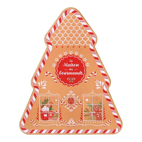 Intesi metalowe pudełko ozdobne choinka jasny brąz dekoracyjne do salonu 19 cm