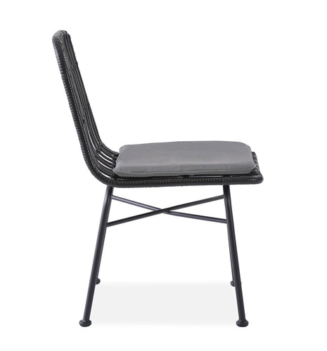 Krzesło rattanowe Surbo czarne do jadalni i na taras nowoczesne z poduszką Intesi