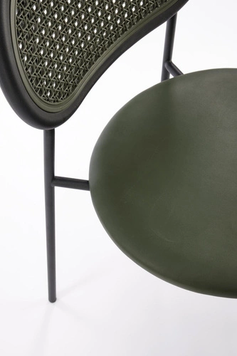 Krzesło do jadalni Lander retro rattanowe z ekoskóry zielone na metalowych nogach Intesi
