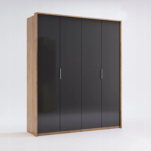 Szafa 4-drzwiowa Lana nowoczesna z półkami i drążkiem dąb szary do sypialni