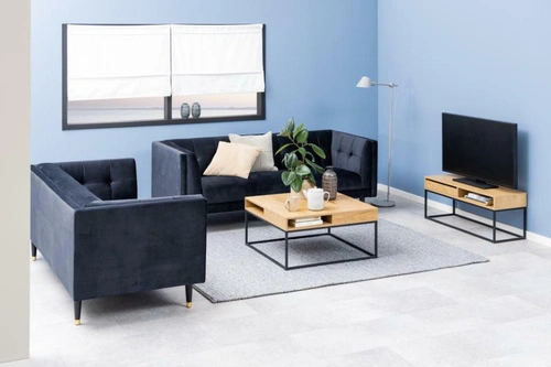 Stolik kawowy Willford kwadratowy loft dąb i czarny do salonu