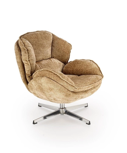 Fotel wypoczynkowy Offred musztardowy do salonu nowoczesny z podnóżkiem tkanina Intesi