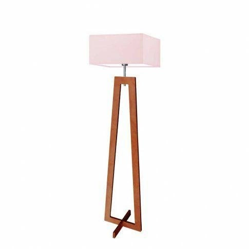 Lampa stojąca do salonu JAWA nowoczesna drewniana z jasnoróżowym abażurem Lysne 138 cm