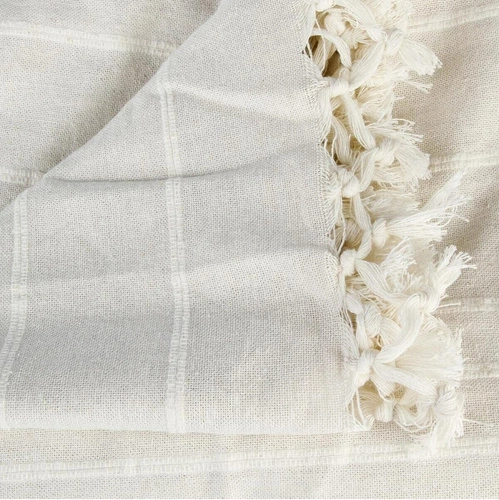 Narzuta bawełniana Vintage kremowa 160x220 cm z frędzlami na łóżko Atmosphera