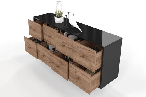 Komoda z szufladami MAUD czarna dąb craft tobacco nowoczesna do salonu i sypialni SKANDICA