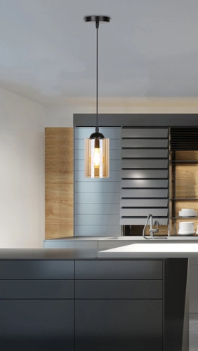 Lampa wisząca Bistro czarna szklana regulowana do kuchni i nad wyspę CANDELLUX
