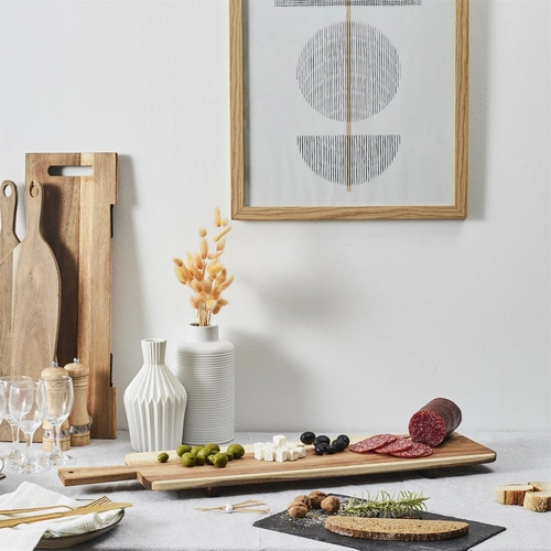 Intesi deska do krojenia z drewna akacjowego 60 cm prostokątna do kuchni naturalna