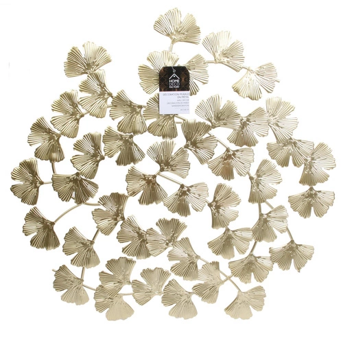 Złota metalowa dekoracja ścienna Miłorząb Intesi glamour ozdoba na ścianę do salonu