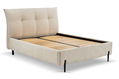 Łóżko tapicerowane do sypialni Biscuit 160x200 beżowe z pojemnikiem skandynawskie