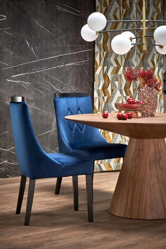 Stół okrągły do jadalni Obituar 136 cm nowoczesny orzechowy na jednej nodze Intesi