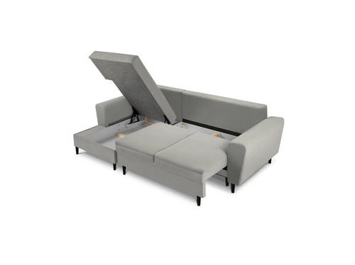 Narożnik z funkcją spania Moghan Light Grey Corduroy Lewostronna kolor nóg czarny