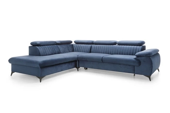 Narożnik z funkcją spania Lund L lewy granatowy skandynawski do salonu z pojemnikiem