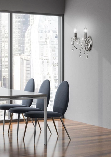 Kinkiet ścienny Aurora podwójny chromowany szklano-metalowy do salonu i jadalni styl ludwikowski