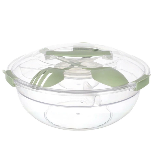 Lunchbox na sałatkę Bain de Soleil Intesi z przegródkami i łyżkami, okrągły, zielony, do pracy