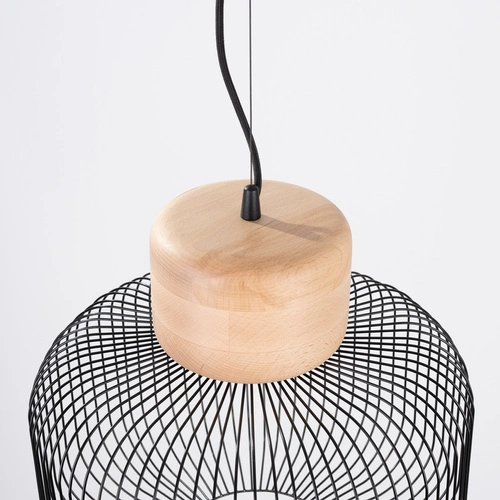 Lampa wisząca Gabbia 35 czarna industrialna do salonu i jadalni stal drewno