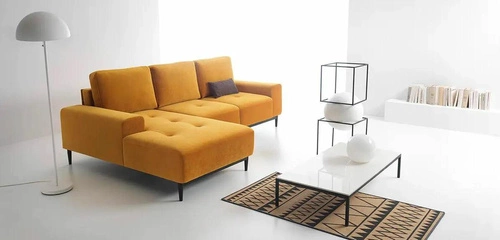 Narożnik z funkcją spania Revon żółty nowoczesny welurowy lewy do salonu 266 cm