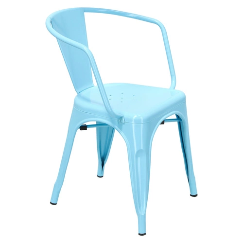 Krzesło metalowe Paris Arms niebieskie do jadalni i kuchni inspirowane Tolix industrialne