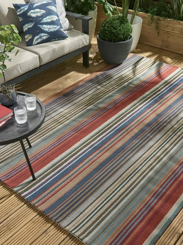 Dywan zewnętrzny nowoczesny Spectro Stripes Teal Sedonia Rust 250x350 na taras i balkon