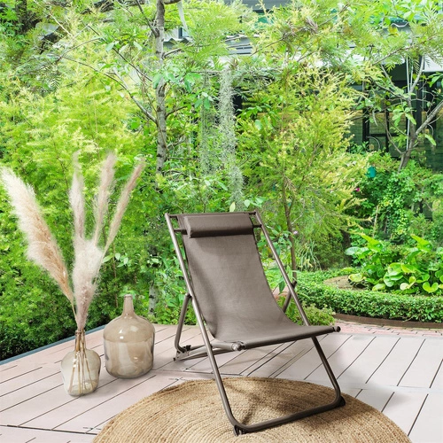 Leżak ogrodowy Canard Ventos składany z regulacją oparcia beżowy ciemny nowoczesny